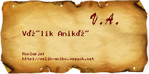 Válik Anikó névjegykártya